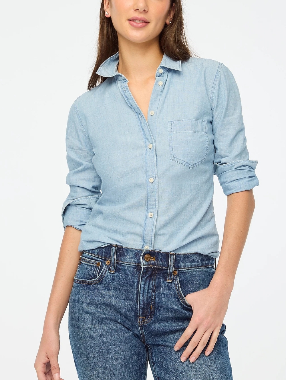 🆕️ J.Crew Button-up Cotton Chambray Shirt in Signature Fit Womens Size Small